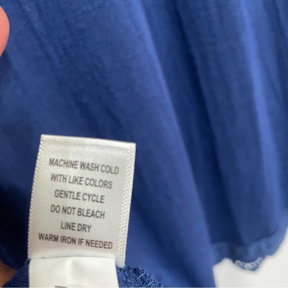 Elle Blue Small Lace Hem Short Sleeve Top Crisscross Festival Summer Backless - Picture 5 of 6